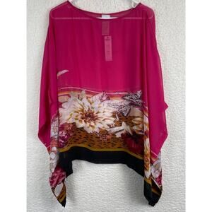 Chico's-Bountiful Floral Poncho in Pink Boatneck Loose Fit  NWTS